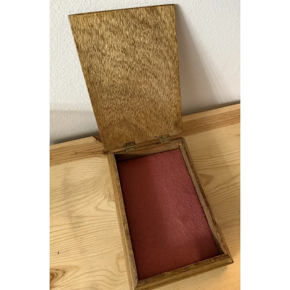 Vtg 80's Wooden Keepsake Box Floral Tile Inlay Felt lined 6X 8.5